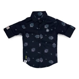 kids Boys Geometric Print Button-Down Shirt,Full Sleeve, Navy Blue, Casual Wear